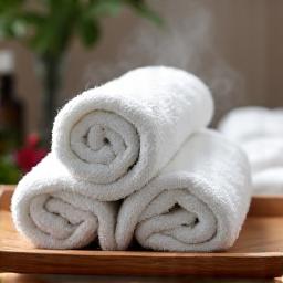 Warm aromatherapy towels in a spa setting