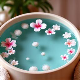 Pedicure basin with flowers and serene lighting